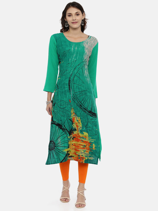 Souchii Women Green Printed Kurta
