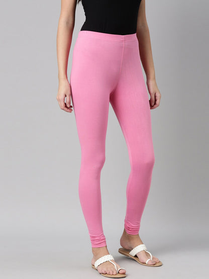 Souchii Pink Solid Slim-Fit Churidar-Length Leggings