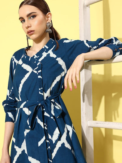 InWeave Women's Indigo Criss Cross Belted Coord Set