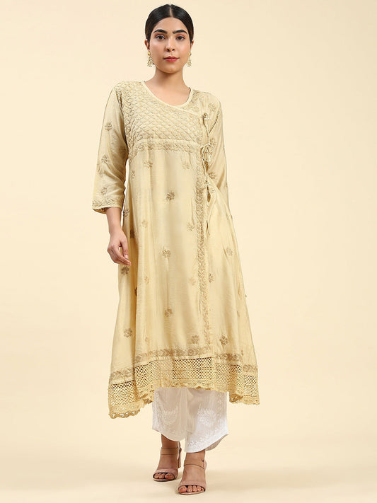 HOUSE OF KARI Embroidered Chikankari Chanderi Silk Anarkali Kurta