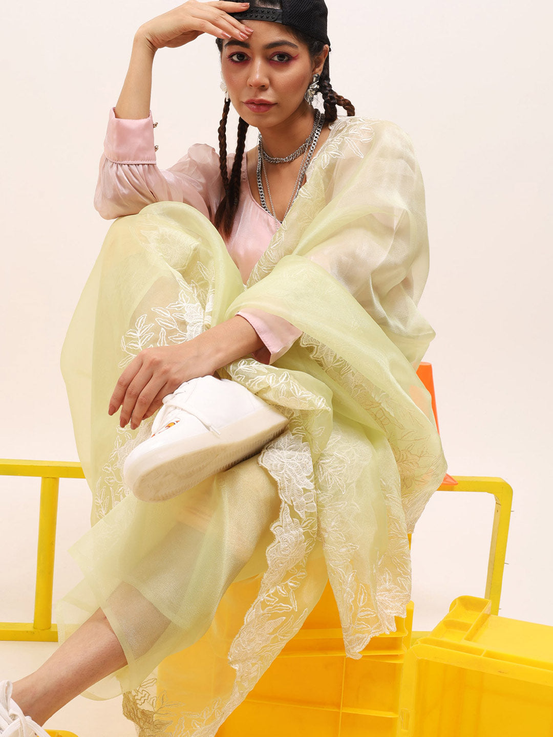 Tikhi Imli Green Floral Embroidered Organza Saree