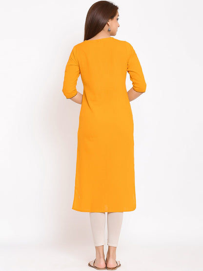 HERE&NOW Yellow Geometric Yoke Design Thread Work Kurta