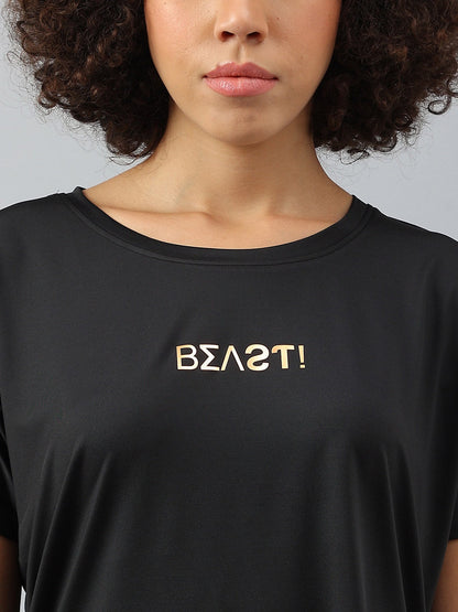 MKH Women Typography Drop-Shoulder Sleeves Dri-FIT Sports T-shirt