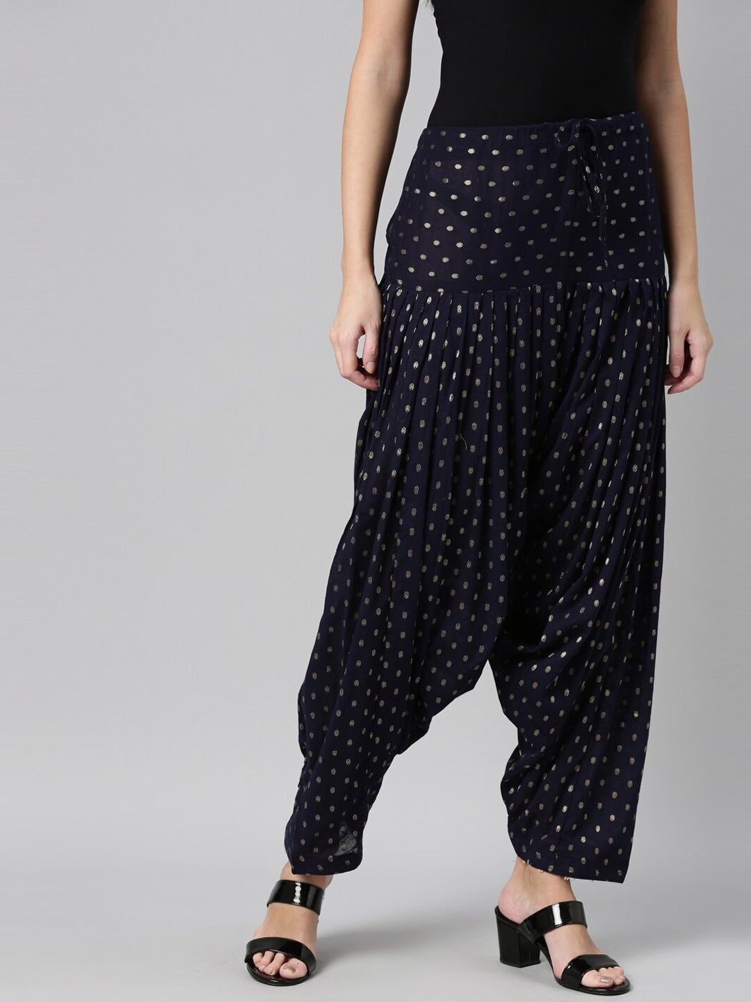 Souchii Navy Blue & Beige Woven-Design Pure Cotton Patiala