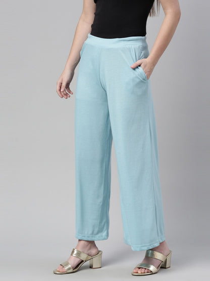 Souchii Blue Knitted Palazzos