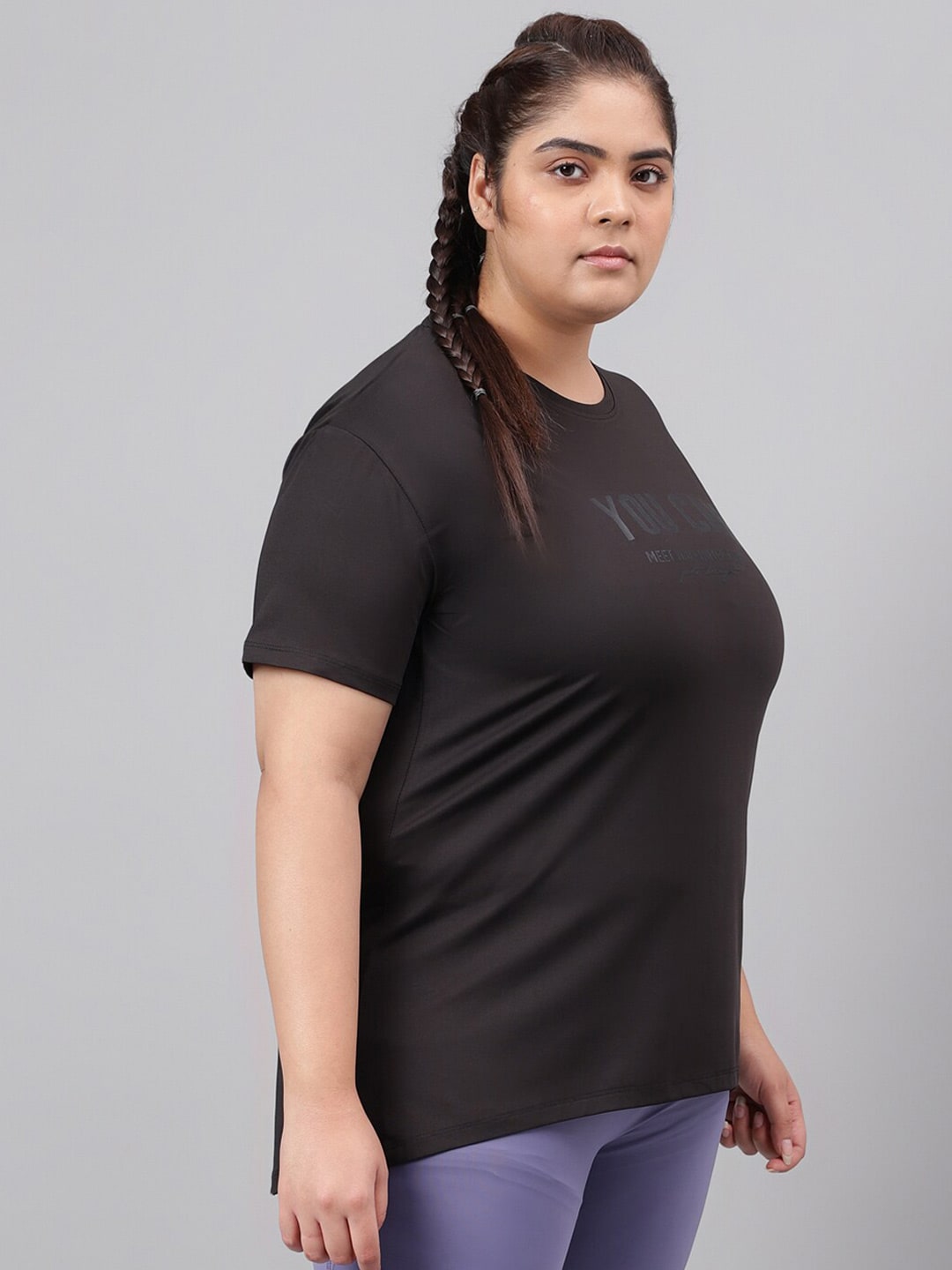 MKH Plus Size Typography Printed Drop Shoulder Sleeves Relaxed Fit Dri-FIT Sports T-Shirt