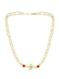 White and Red Beaded Gold Plated Flower Kundan Necklace - Ruby Raang