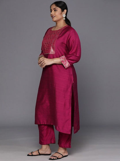 Sztori Plus Size Yoke Design Regular Patchwork Kurta With Trousers & Dupatta