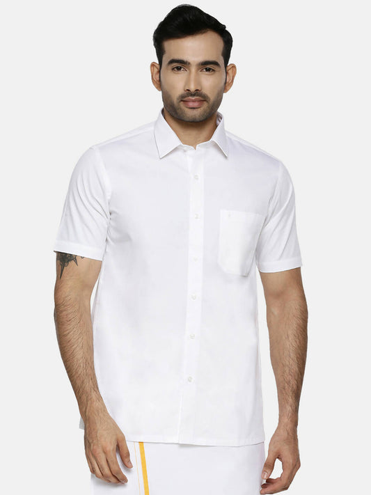 Ramraj Cotton Mens Half Sleeve Formal 100% Cotton White Shirt