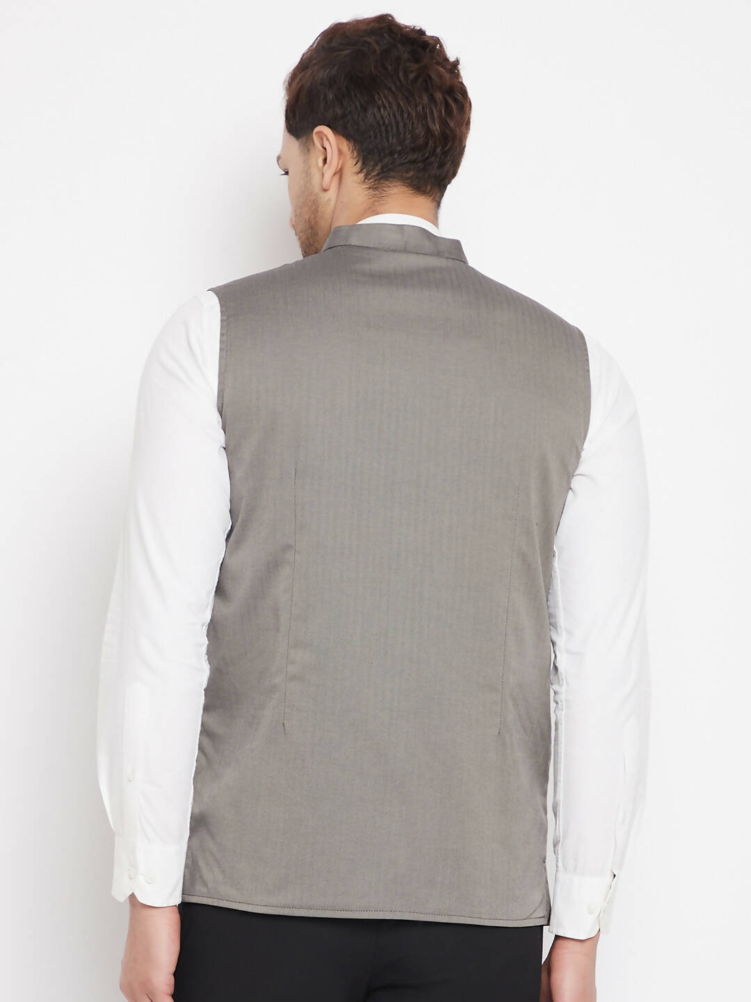 Even Apparels Grey Polyester Men's Nehru Jacket-Contrast Lining-Inbuilt Pocket Square