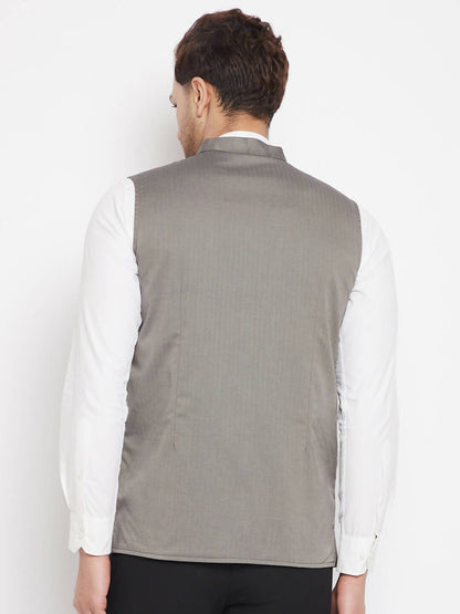 Even Apparels Grey Polyester Men's Nehru Jacket-Contrast Lining-Inbuilt Pocket Square