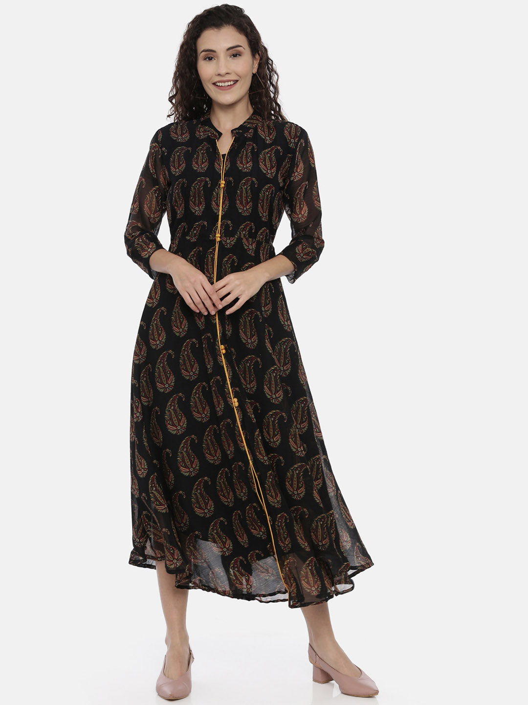 Souchii Women Black Printed A-Line Dress