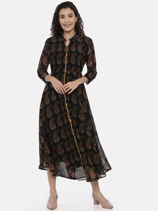 Souchii Women Black Printed A-Line Dress