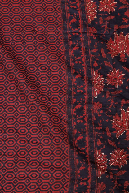 Miravan Women's Plus Size Navy Blue Printed Cotton Anarkali Kurta & Dupatta 