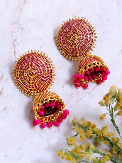 Gold-Polished Alloy Designer Brass Jhumki Earrings - The Pari