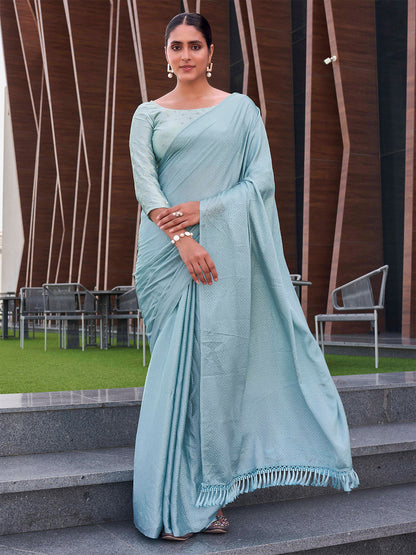 Tikhi Imli Geometric Printed Saree With Tassels