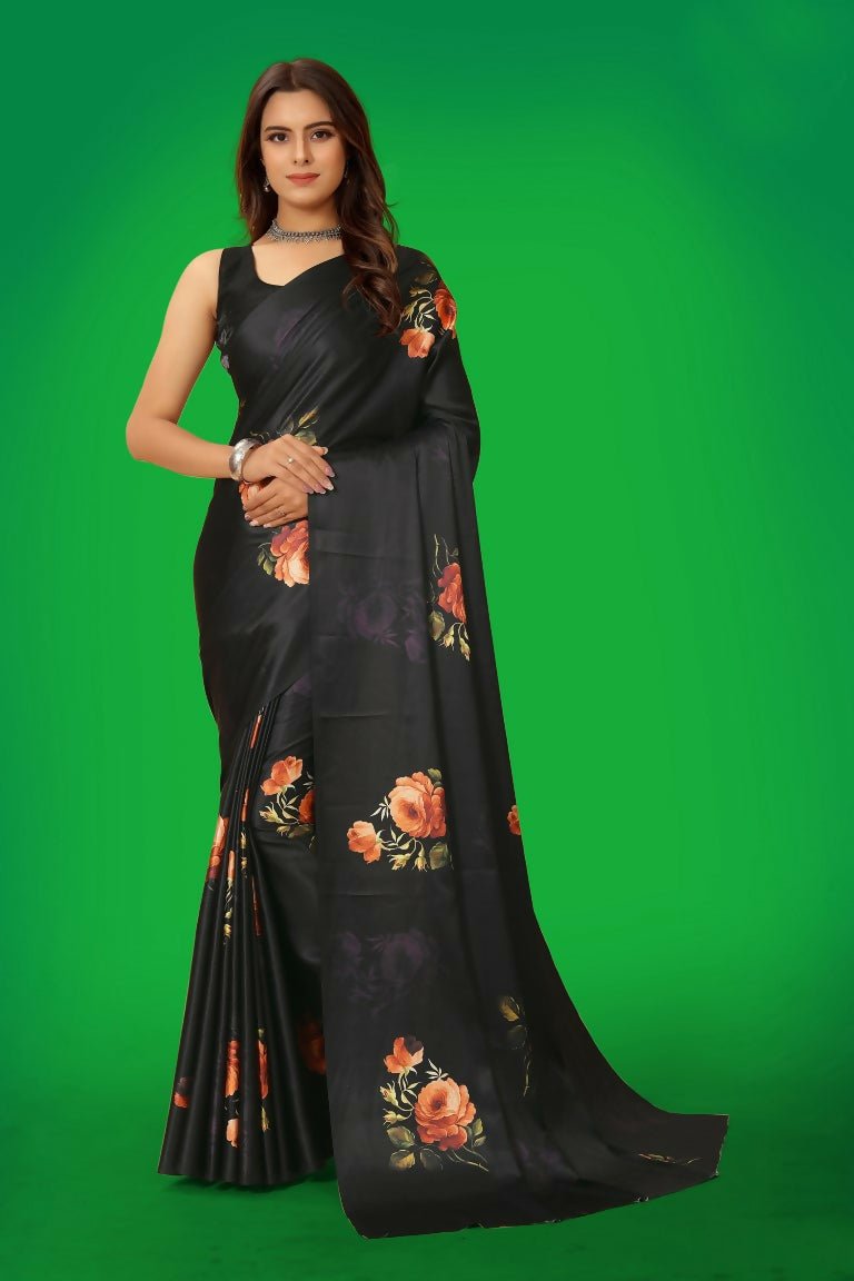 Aayaa Designer Printed Satin Saree - Multi Color