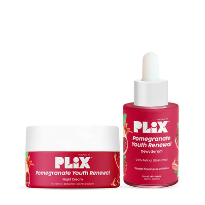 PLIX The Plant Fix 0.6% Retinol Face Serum and 1.20% Retinol Night Cream with Bakuchi Oil