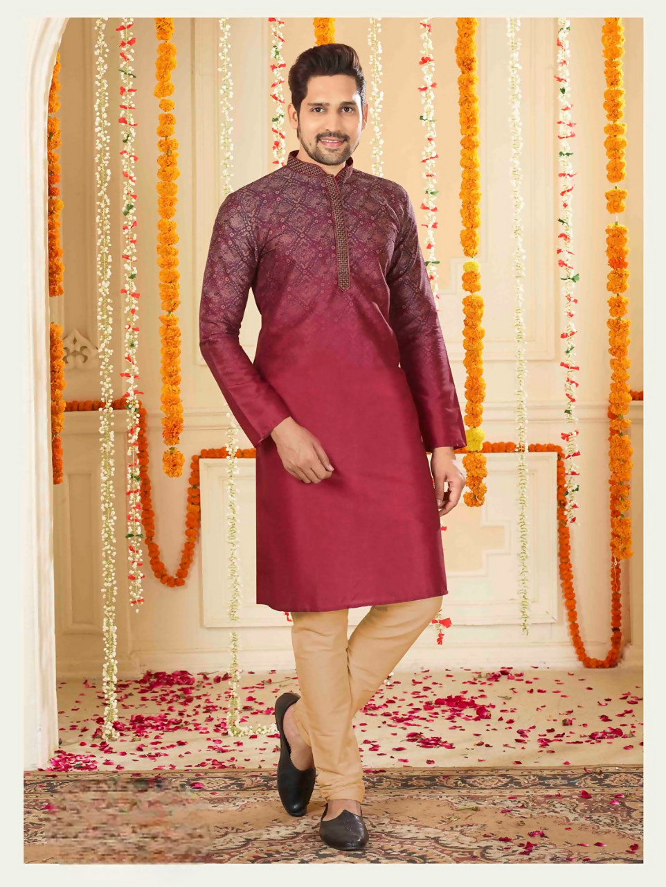 Joban Fashion Maroon Art Silk Digital Print Kurta Pyjama