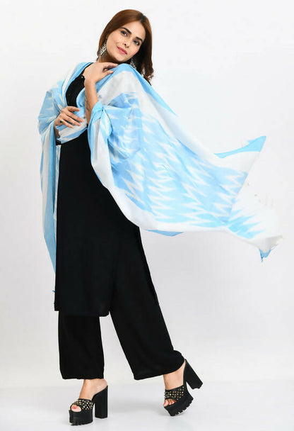Mominos Fashion Moeza Women's Handloom Cotton Ikkat Sky Blue Dupatta