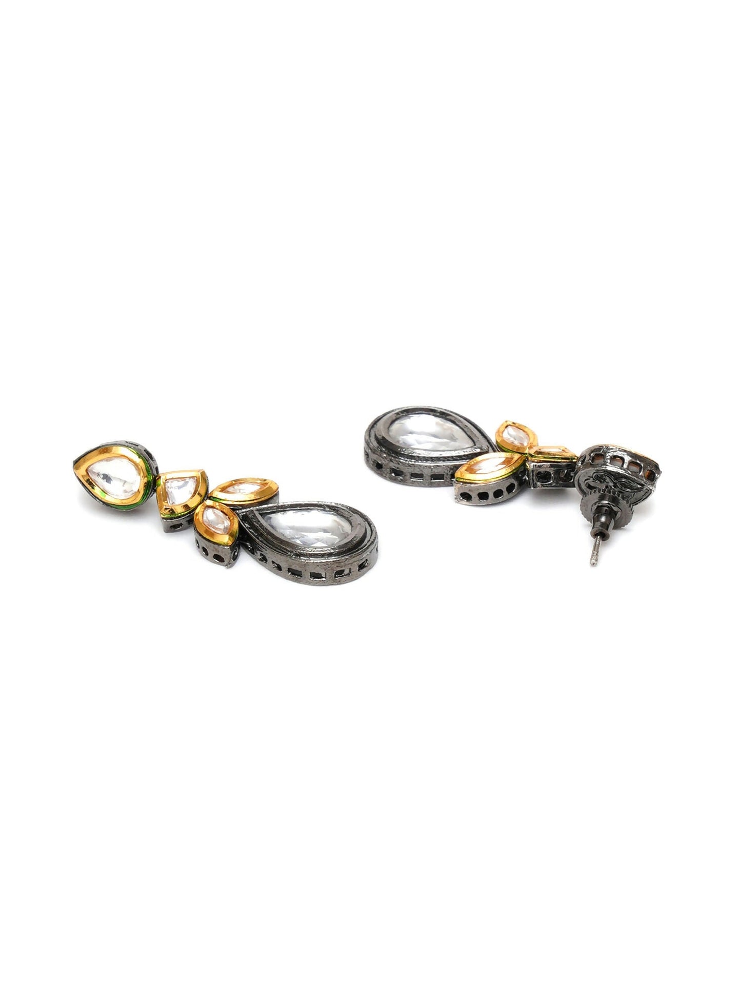 Dual Tone Kundan Maang Tikka with Earrings Jewellery Set (silver) - Ruby Raang
