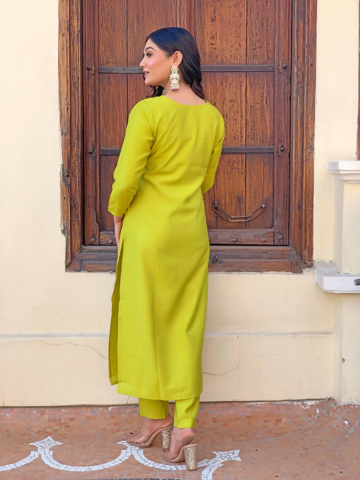 Partywear Designer Viscose Lemon Stitched Suit With Dupatta - Tanisha