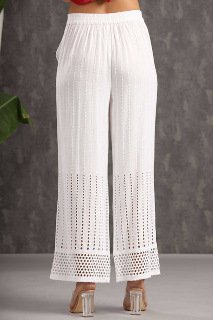 Juniper Women White Rayon Woven Design Flared Palazzo