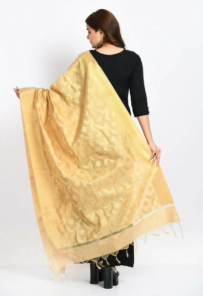 Mominos Fashion Moeza Women's Banarsi Silk Floral Woven Design Golden Dupatta