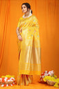 Jyoti Fashion Women's Yellow Kanjivaram Silk Zari Woven Saree with Blouse