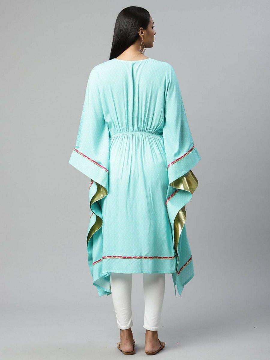 Ahalyaa Womens Blue Rayon Printed Kaftan