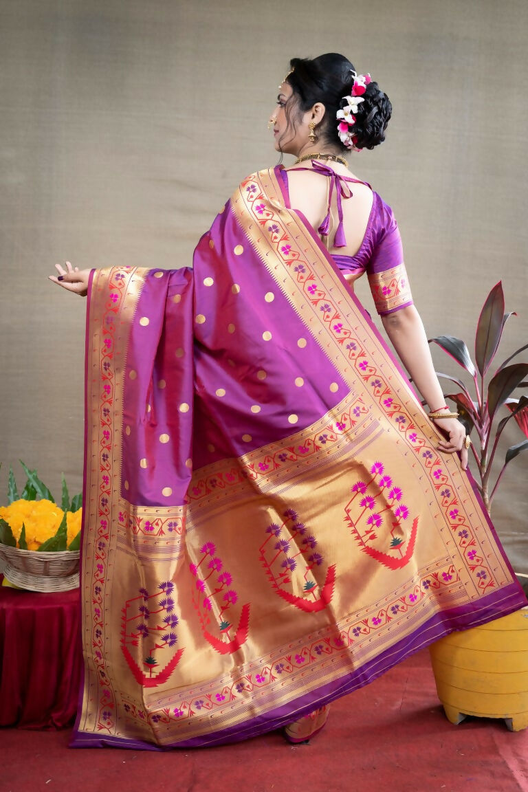 Jyoti Fashion Women's Purple Paithani Silk Zari Woven Saree with Blouse