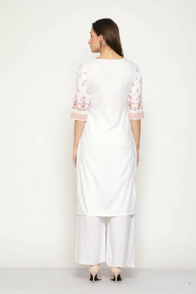 Maai Rayon Hand Printed Kurta Off-White