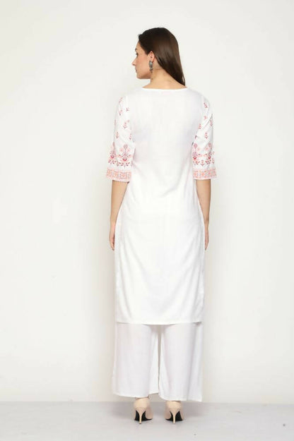 Maai Rayon Hand Printed Kurta Off-White