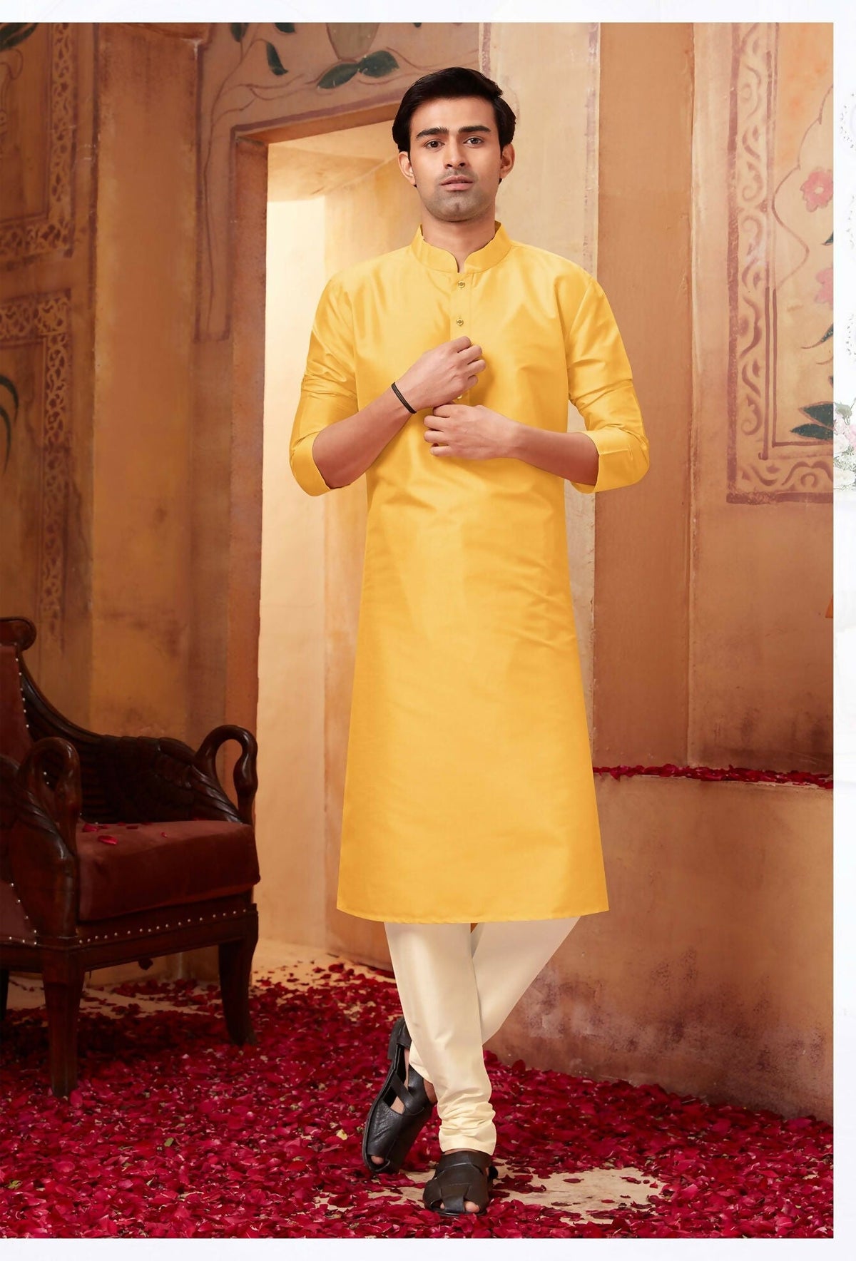 Joban Fashion Yellow Art Silk Kurta Pyjama