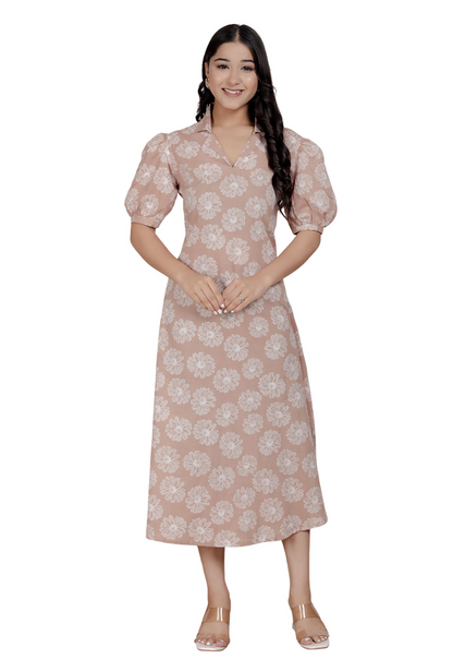 Miravan Womens Puff Sleeve Cheeku Pure Cotton Printed Maxi Dress