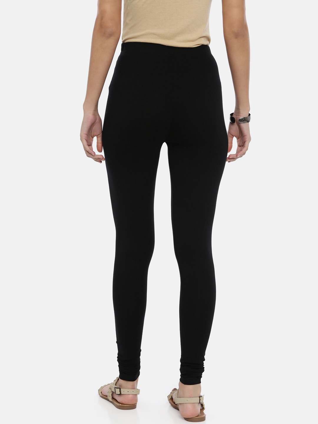 Souchii Black Solid Slim-Fit Churidar-Length Leggings