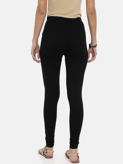 Souchii Black Solid Slim-Fit Churidar-Length Leggings