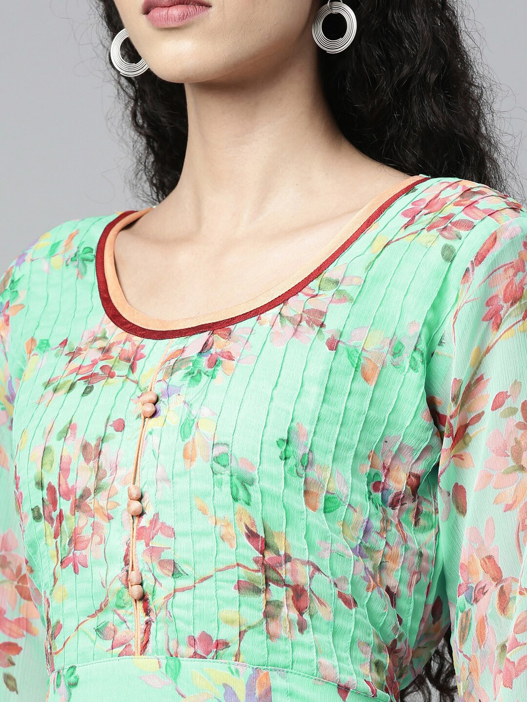 Souchii Sea Green Floral Chiffon Maxi Dress