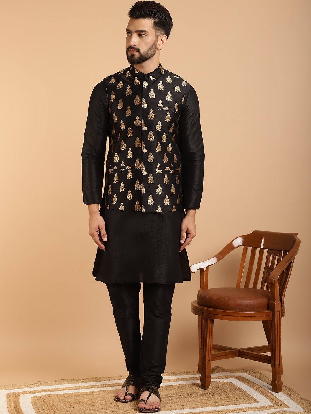 Sojanya Band Collar Regular Kurta & Churidar With Nehru Collar