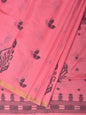 Baby Pink Khadi Cotton Handloom Saree with Buta and One Side Border Design - Global Threads