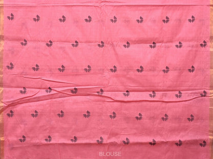 Baby Pink Khadi Cotton Handloom Saree with Buta and One Side Border Design - Global Threads