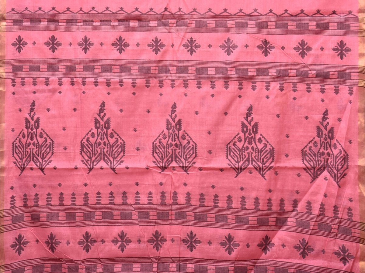 Baby Pink Khadi Cotton Handloom Saree with Buta and One Side Border Design - Global Threads