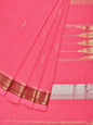 Baby Pink Khadi Cotton Handloom Saree with Doby Border and Zari Strips Pallu Design - Global Threads