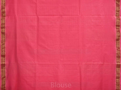Baby Pink Khadi Cotton Handloom Saree with Doby Border and Zari Strips Pallu Design - Global Threads