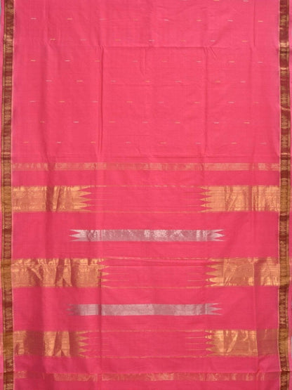 Baby Pink Khadi Cotton Handloom Saree with Doby Border and Zari Strips Pallu Design - Global Threads