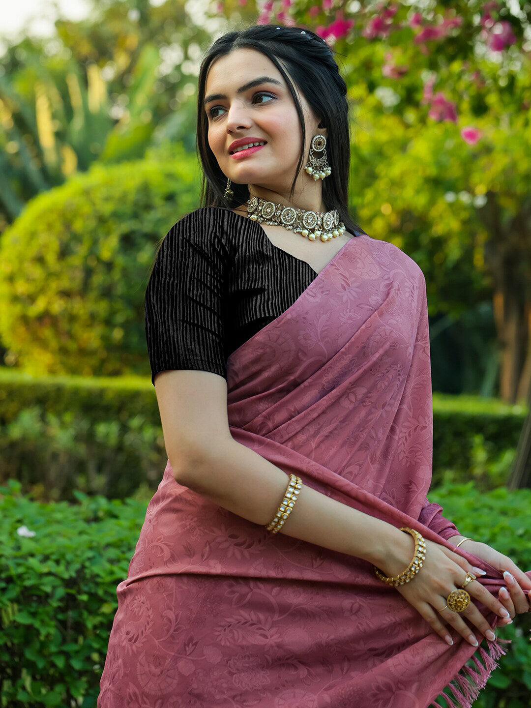 Tikhi Imli Floral Printed Embossed Ready to Wear Saree