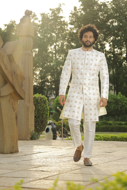 Irenic White Designer Sherwani by Hilo Design