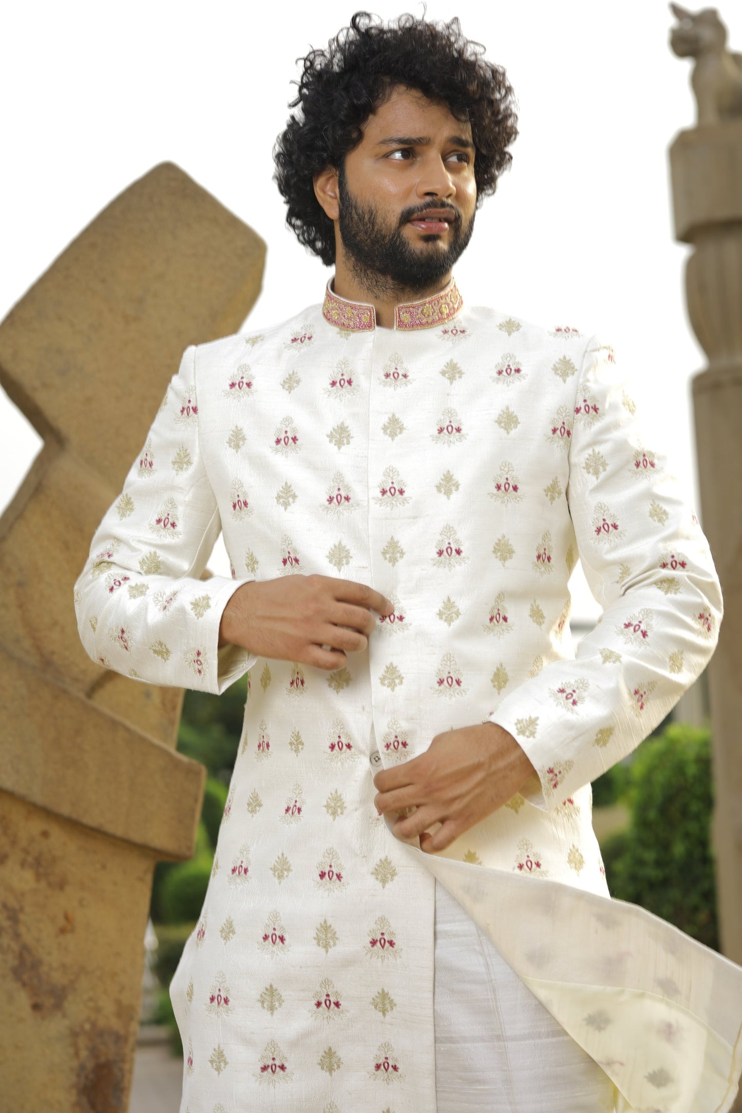 Irenic White Designer Sherwani by Hilo Design