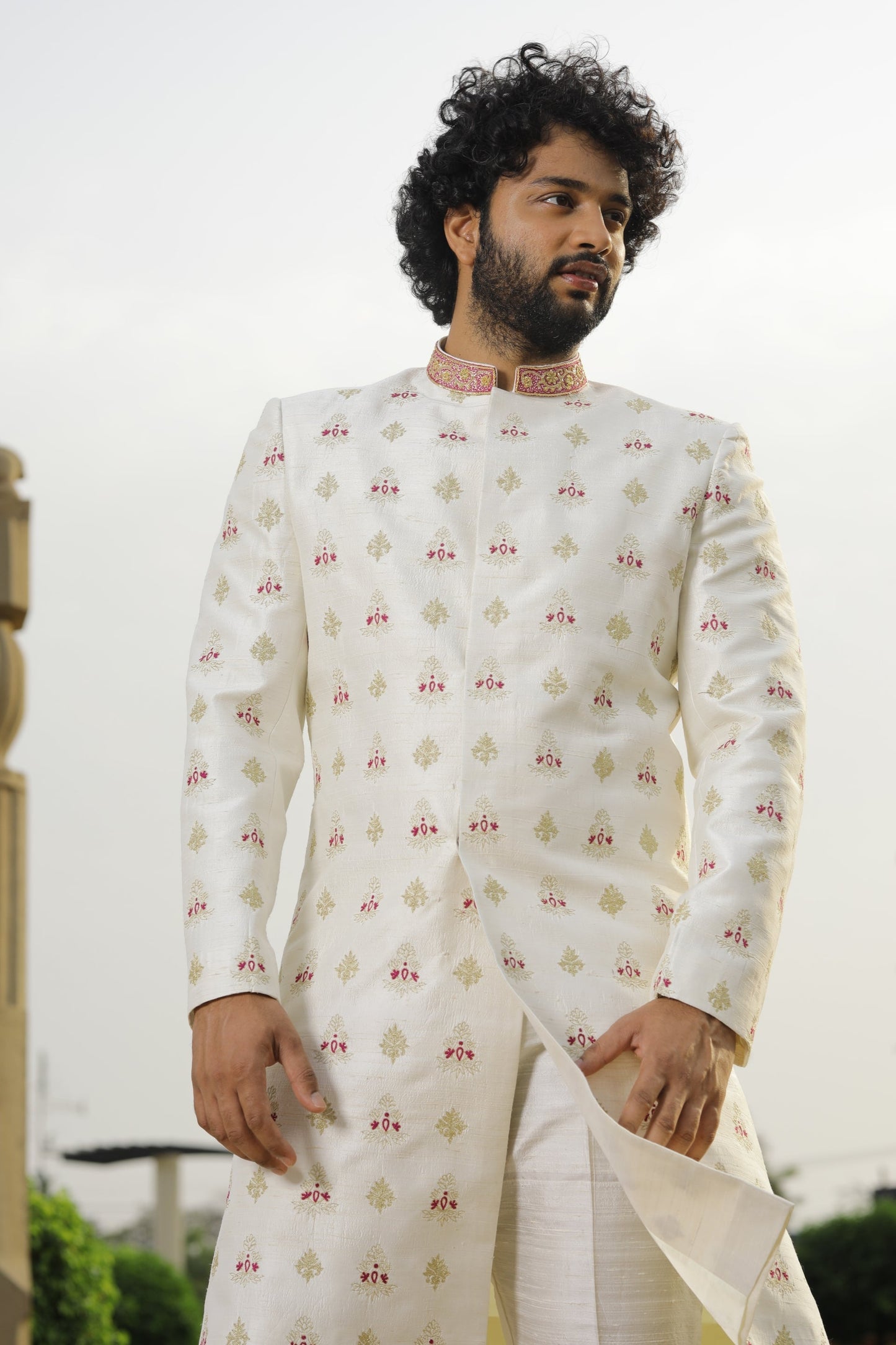 Irenic White Designer Sherwani by Hilo Design