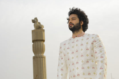 Irenic White Designer Sherwani by Hilo Design